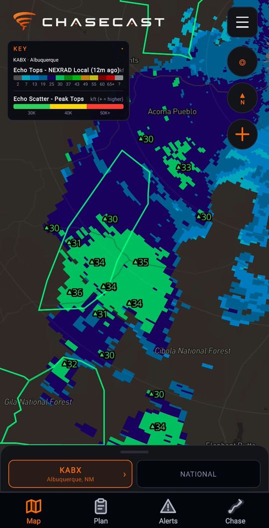 Enhanced echo tops with labeled peak heights