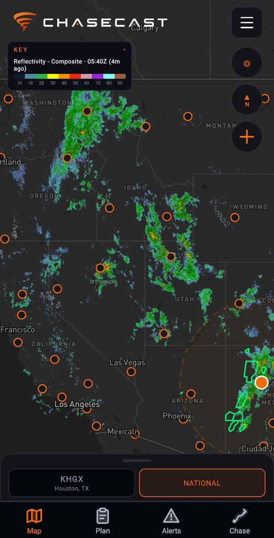 National radar composite over the western United States