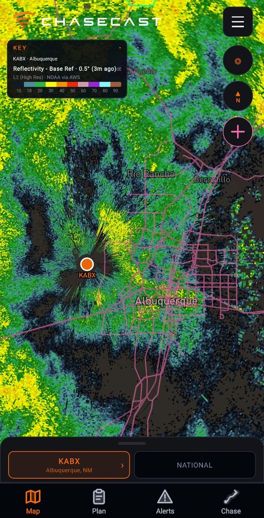 Super-resolution reflectivity over Albuquerque, zoomed in to street level